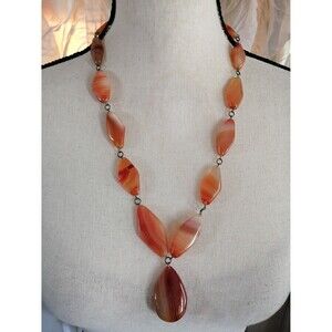 Vintage Polished Carnelian Agate Gemstone Beaded Necklace Hand Made in Africa